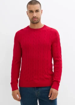 Pull doux à torsades en fine maille de coton majoritaire, slim