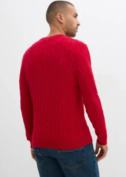 Pull doux à torsades en fine maille de coton majoritaire, slim