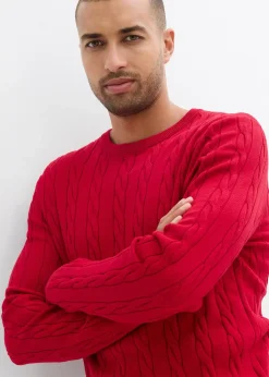 Pull doux à torsades en fine maille de coton majoritaire, slim