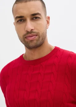 Pull doux à torsades en fine maille de coton majoritaire, slim