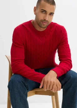 Pull doux à torsades en fine maille de coton majoritaire, slim