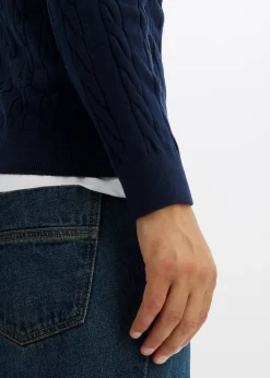 Pull doux à torsades en fine maille de coton majoritaire, slim