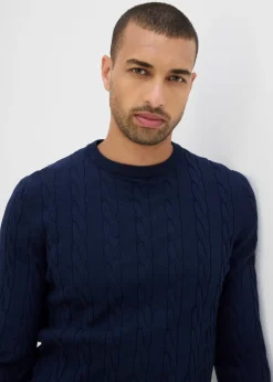 Pull doux à torsades en fine maille de coton majoritaire, slim