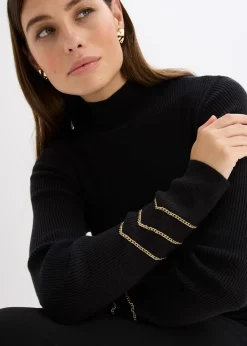 Pull en fine maille à chaînes dorées