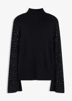 Pull en fine maille à manches trompette décorées de strass