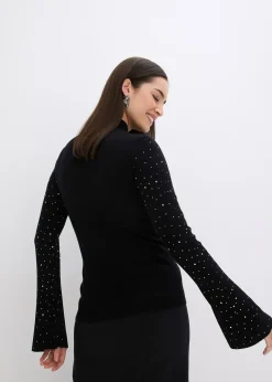 Pull en fine maille à manches trompette décorées de strass