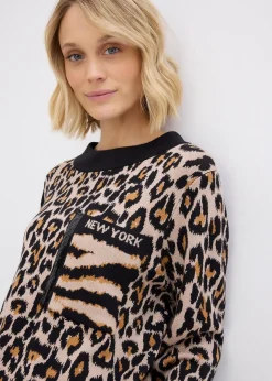 Pull en fine maille à motif léopard