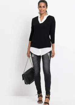 Pull en fine maille avec empiècement chemisier