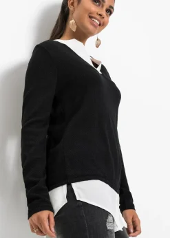 Pull en fine maille avec empiècement chemisier