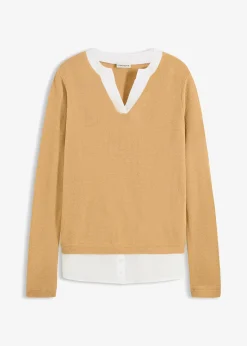 Pull en fine maille avec empiècement chemisier