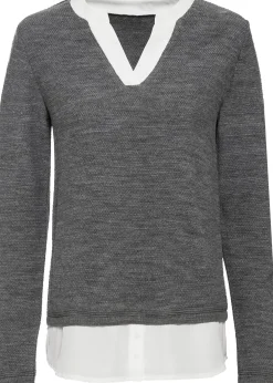 Pull en fine maille avec empiècement chemisier