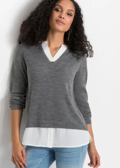 Pull en fine maille avec empiècement chemisier