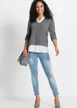 Pull en fine maille avec empiècement chemisier