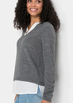 Pull en fine maille avec empiècement chemisier