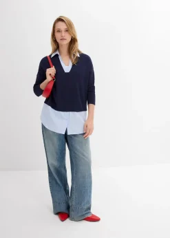 Pull en fine maille empiècement chemisier