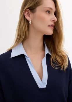 Pull en fine maille empiècement chemisier