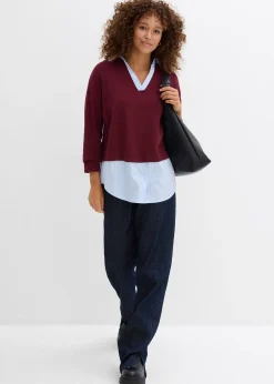 Pull en fine maille empiècement chemisier