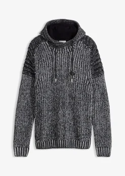 Pull en grosse maille à capuche et détails motard