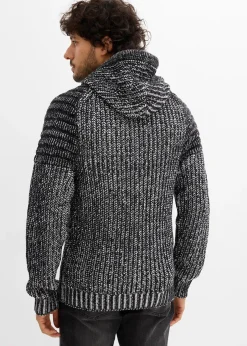 Pull en grosse maille à capuche et détails motard