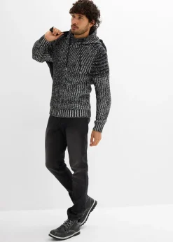 Pull en grosse maille à capuche et détails motard