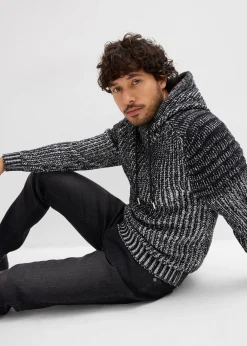 Pull en grosse maille à capuche et détails motard