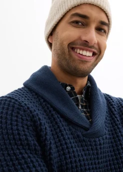 Pull en grosse maille à col châle, texture gaufrée