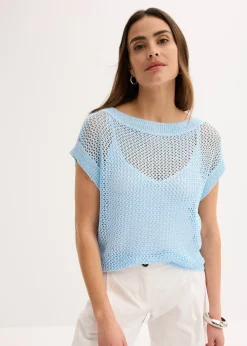 Pull en grosse maille ajourée avec fil brillant