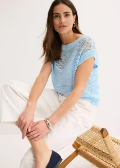 Pull en grosse maille ajourée avec fil brillant