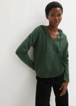 Pull en maille à col V et capuche