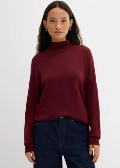 Pull léger en fine maille de viscose majoritaire à large col cheminée