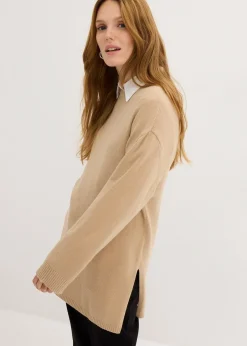 Pull long en fine maille fendu sur les côtés