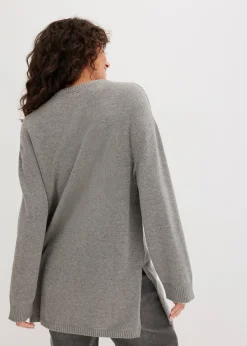 Pull long en fine maille fendu sur les côtés