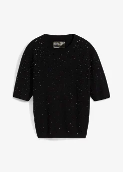 Pull manches coudes en fine maille avec strass