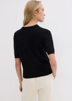Pull manches coudes en fine maille avec strass