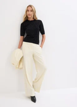 Pull manches coudes en fine maille avec strass