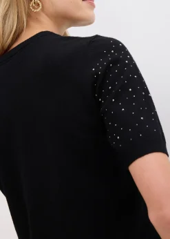 Pull manches coudes en fine maille avec strass