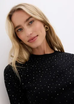 Pull manches coudes en fine maille avec strass