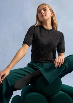 Pull manches coudes en fine maille avec strass