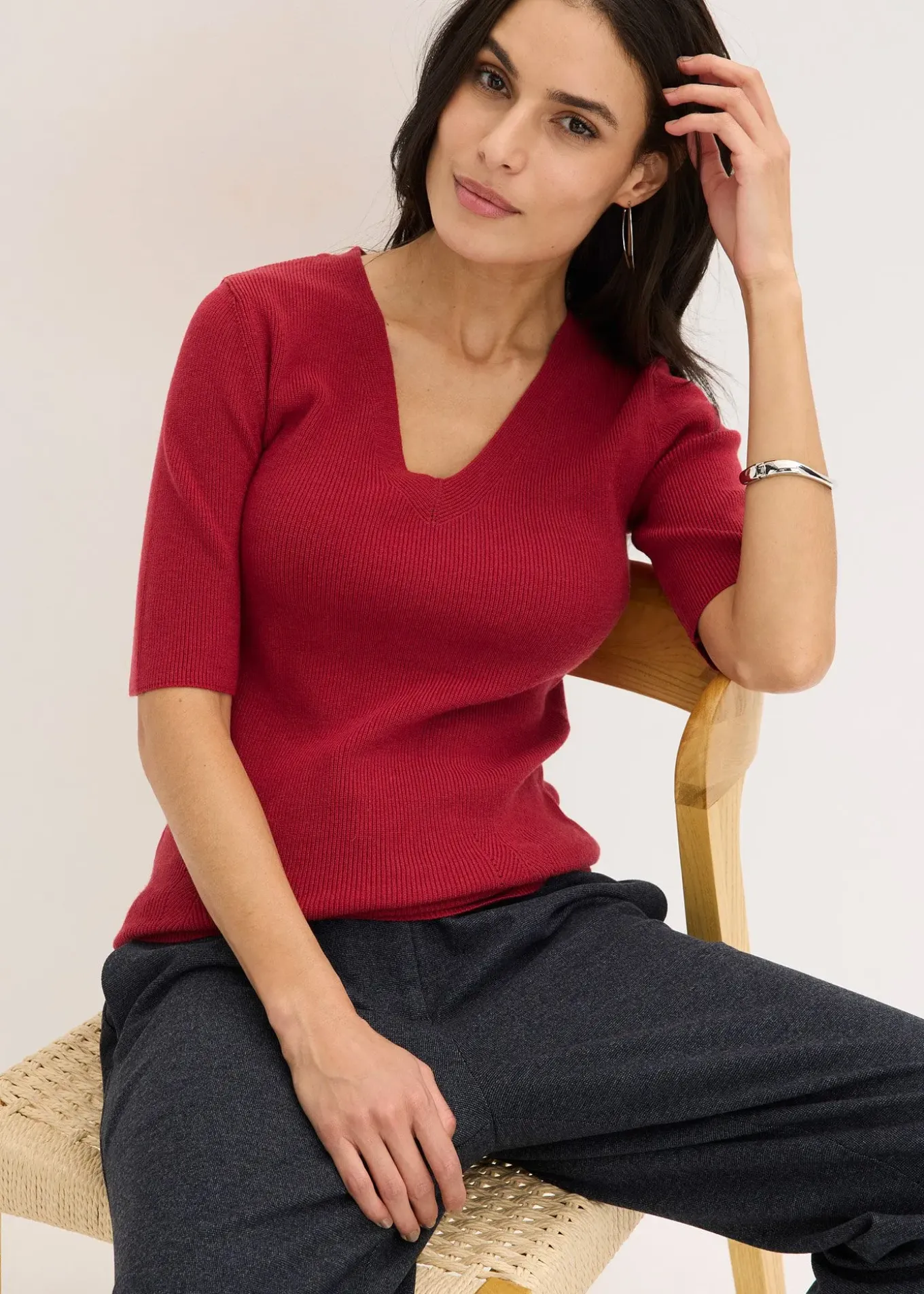 Pull manches courtes côtelé