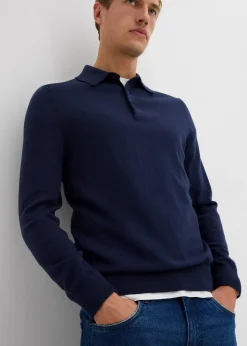 Pull polo en fine maille avec laine mérinos, slim