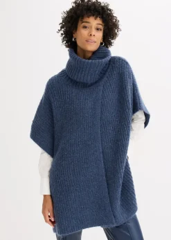 Pull poncho en laine mélangée