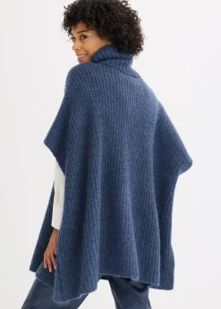 Pull poncho en laine mélangée