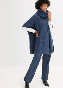 Pull poncho en laine mélangée