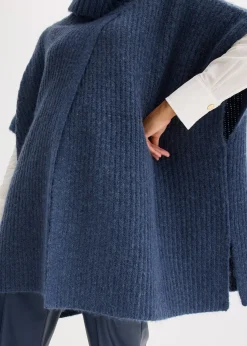 Pull poncho en laine mélangée