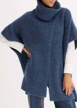 Pull poncho en laine mélangée