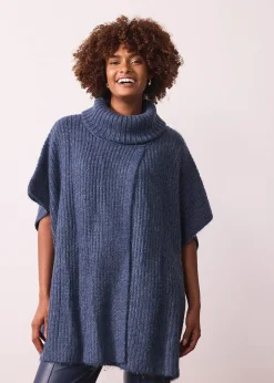 Pull poncho en laine mélangée