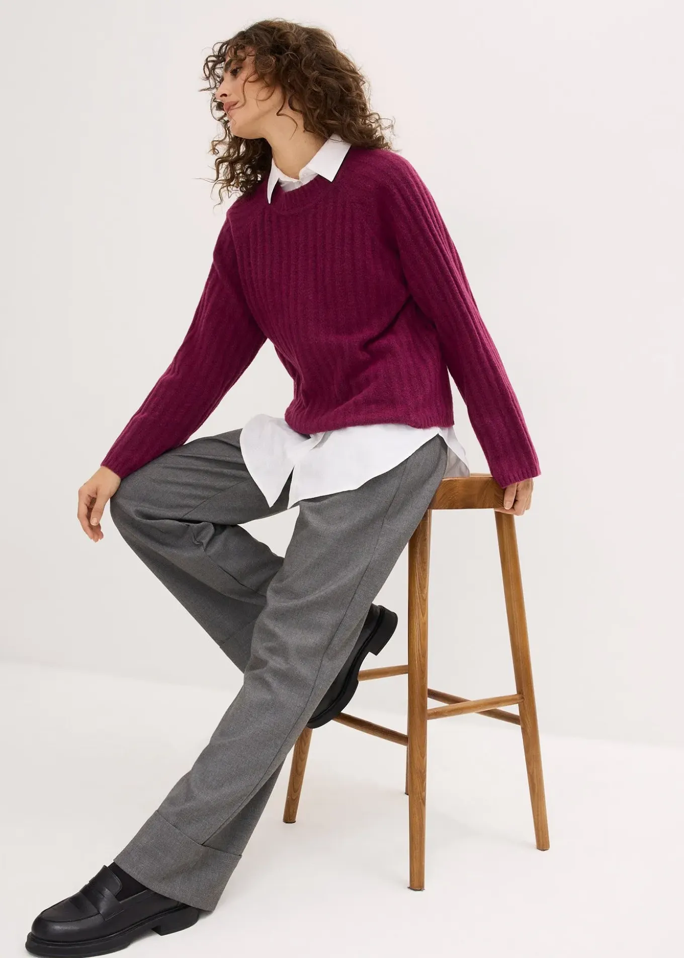 Pull raccourci en maille côtelée