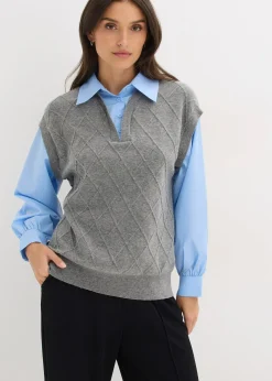 Pull sans manches à empiècement chemisier en coton