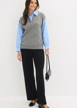 Pull sans manches à empiècement chemisier en coton