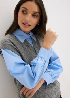 Pull sans manches à empiècement chemisier en coton